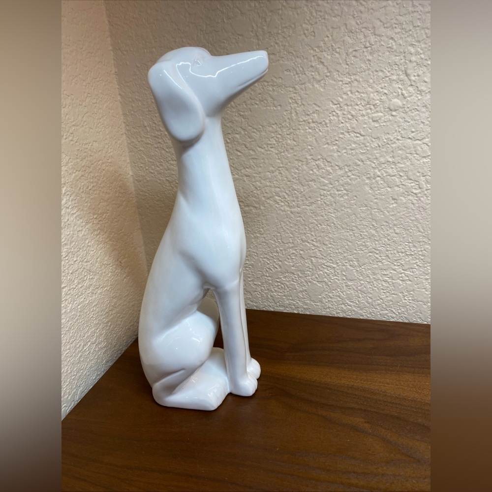 VTG White Porcelain Dog Statue Figurine Greyhound Whippet 12 Inches Tall